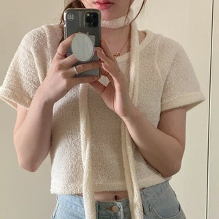 Thai summer cropped knit short-sleeved T-shirt