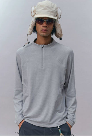 [Monterest] 3A Antibacterial Grid Fleece Half-Zip Tee