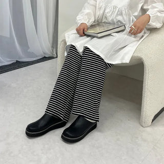 Striped elastic waist half-pants