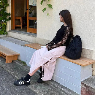Net-knit cropped sweater