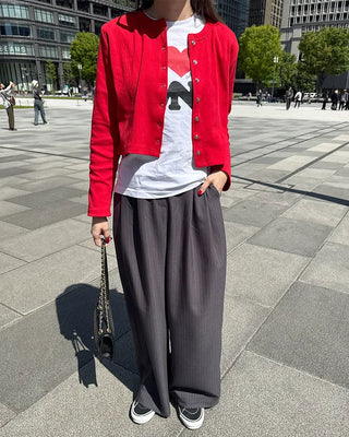 Pintuck striped wide slacks