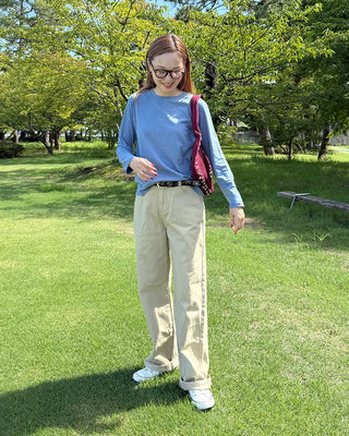 Simple round neck collar long-sleeve T-shirt