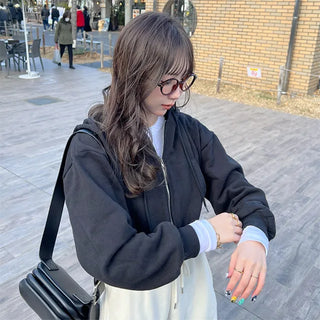 Basic Cropped Hooded Zip-Up