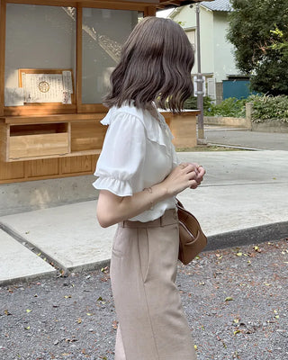 Ruffle Point Short-Sleeve Blouse
