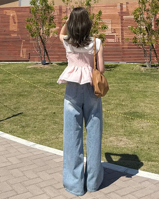 Washed wide denim pants