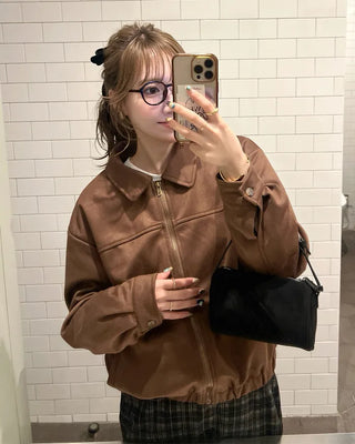 Elastic waistband colored suede jacket