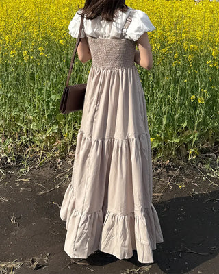 Square neck tiered long skirt