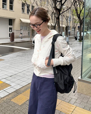 Sketch Pattern Rib Zip-Up Hoodie