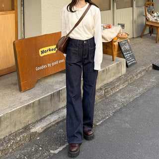 Pocket-stitched bootcut low-rise denim
