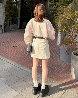 Belted Cotton Simple Mini Skirt
