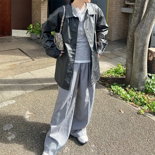Faux Leather Oversized Jacket