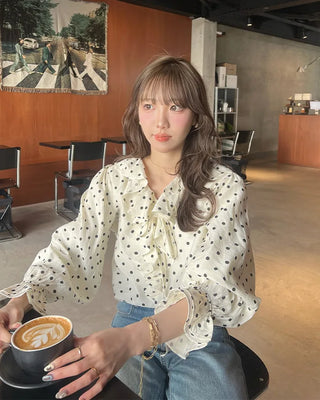 Polka dot frill blouse