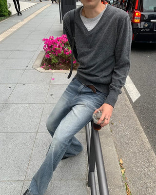V-neck simple layered knit