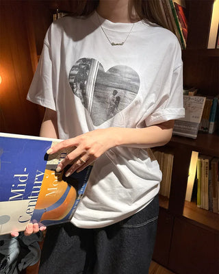 Heart print short-sleeved T-shirt