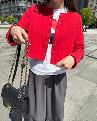 Ribbed snap-button cardigan