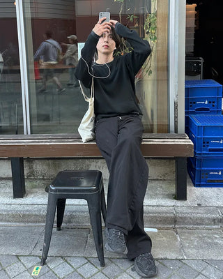 Metallic studded black wide-leg pants