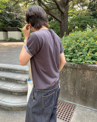 Checked Roll-Up Short-Sleeve T-Shirt
