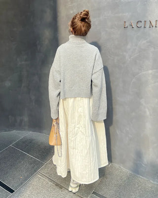 Elastic waist flared long skirt