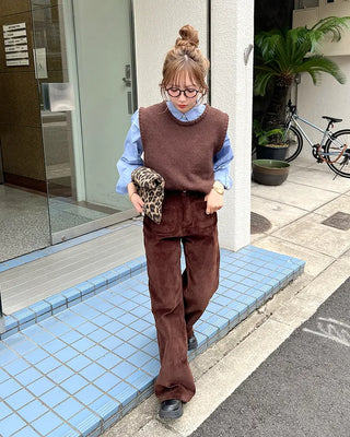 Pocket corduroy wide-leg pants