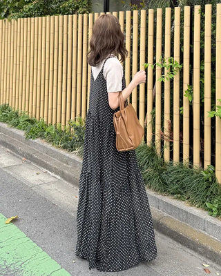 V-neck polka dot long dress