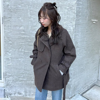 Belted trench short coat