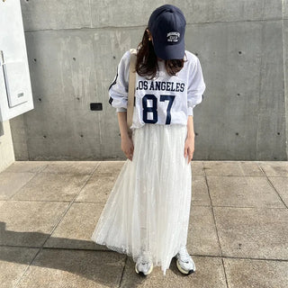 Ribbon pattern tulle skirt