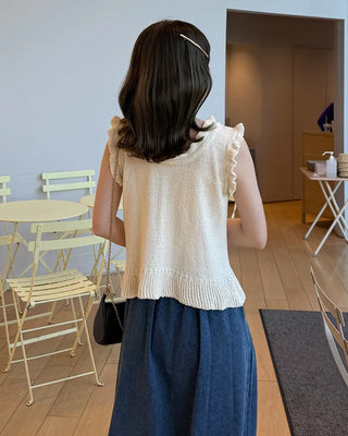 French Girly Frill Sleeveless Knit
