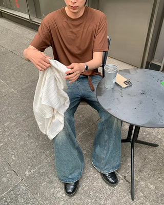 Simple layered crew neck short-sleeve T-shirt
