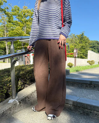 Corduroy ribbed elastic waist pants