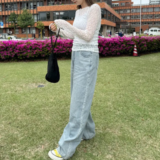 Sheer lace long t-shirt