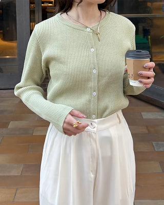 Ribbed round neck cardigan