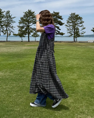 Checked long camisole dress