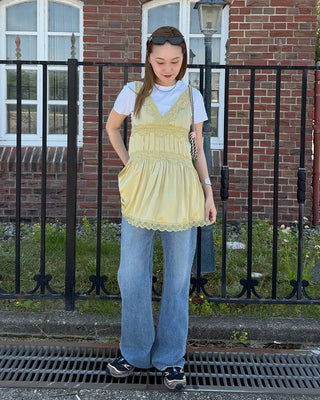 Washed straight denim pants