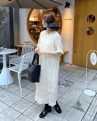 Round Shirring Long Dress