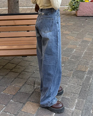 Wide vintage wash denim pants