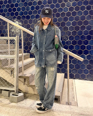 Denim midi zip-up jacket