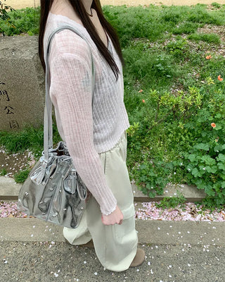 V-neck sheer cardigan