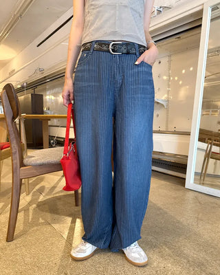 Balloon Fit Striped Denim Pants