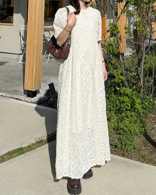 Flower Pattern Puff Long Dress