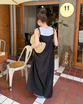 Ribbon Strap Shirred Gathered Dress