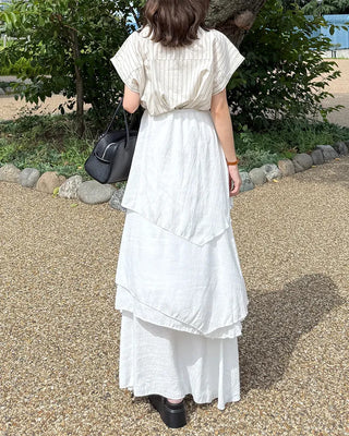 Asymmetrical tiered banded long skirt