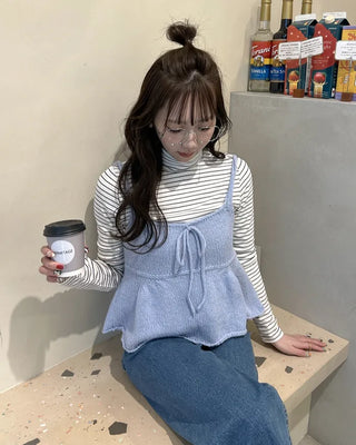 Basic striped turtleneck T-shirt