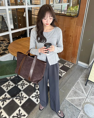 High-waisted banding pintuck slacks