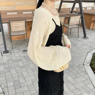Ribbon detail knit bolero