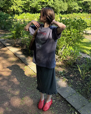 Frilled hem border midi skirt