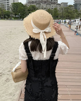 Ribbon Strap Rattan Fedora Hat