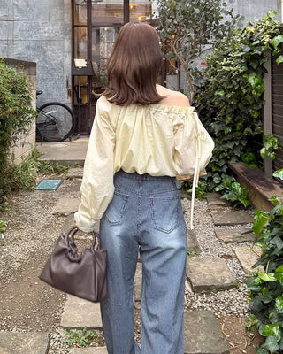Shirred off-shoulder blouse with frill detail