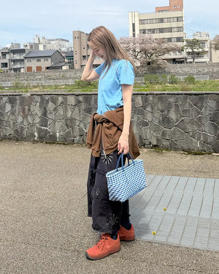 Colorful accent basket handbag