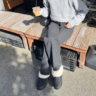 Suede fur loafers