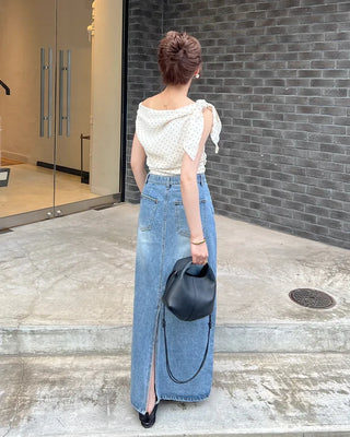 Polka dot off-shoulder blouse